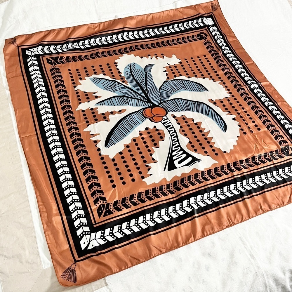 Tropical Palm Tree Satin Pareo Scarf Bandanna Sarong Versatile Resortwear - Picture 3 of 8